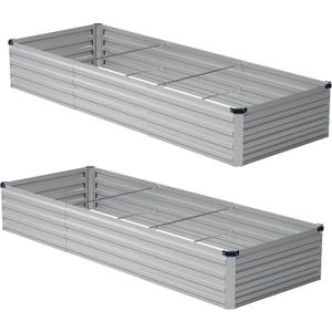 10x2x1 Ft (2 Pack) Galvanized Raised Garden Bed, Outdoor Planter Box Metal Patio Kit Planting Bed for Vegetables Flowers and Succulents,Silver