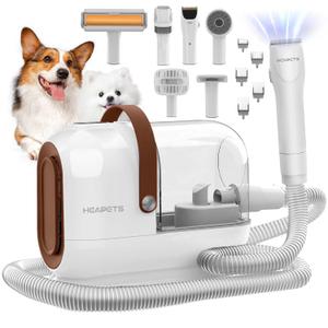 HEAPETS Dog Grooming Vacuum Kit  3L Vacuum with 7 Tools, Low Noise Electric Clipper and Brush for Pet Shedding at Home, White