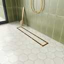 Neodrain 18-Inch Linear Shower Drain with Tile Insert Grate, Golden 304 Stainless Steel Rectangle Shower Floor Drain, Linear Drain with Leveling Feet, Hair Strainer