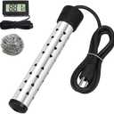 1500W Immersion Water Heater with Digital LCD Thermometer & Stainless Steel Guard  Fast Heating for Bathtub, Travel Camping Mini Pool, Bucket | Safe & Portable Heat 5 Gallons of Water in Minutes