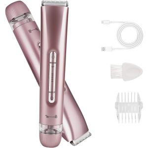 Bikini Trimmer for Women,Electric Dual Head Shaver, IPX7 Waterproof, Compact Travel Design Bikini Shaver for Public Hair, Facial and Body(Pink)