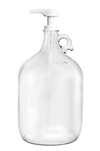 Gallon Glass Pump Dispenser Bottle, Large Jug Laundry Liquid Detergent Dispenser with Pump for Laundry Room Organization, Soap, Fabric Softener, Commercial Condiment Dispenser- 128 oz by Kitchentoolz