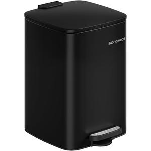 SONGMICS Kitchen Trash Can, 5.2-Gallon (20 L) Trash Bin, Stainless Steel Garbage Can, with Inner Bucket, Soft Close and Stays Open, Ink Black ULTB592B01