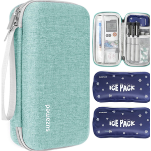 suzamed Insulin Cooler Travel Case, 2x150g Ice Pack TSA Approved, Green