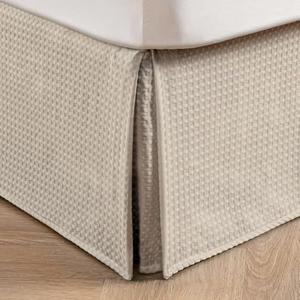 MIYE Pleated Waffle Weave Bed Skirt, Tailored Dust Ruffle 14 Inch Drop Easy Fit, Machine Washable,No Split Corners (Beige,Cal King - 14" Drop)