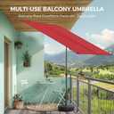 HOMSHADE 6x4ft Outdoor Balcony Umbrella - Flat Porch Pool Patio Umbrella Rectangular Canopy Shade UPF50+ UV Protection 360° Rotating & Tilting All Angles Applicable (Red, No Base)