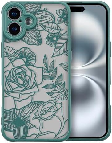 XIZYO for iPhone 16 Plus Case, Floral Rose Cute Phone Case for Women Girls Aesthetic Pattern Print Slim TPU Bumper Shockproof Protective Cover for iPhone 16 Plus 6.7 Inch, Deep Green