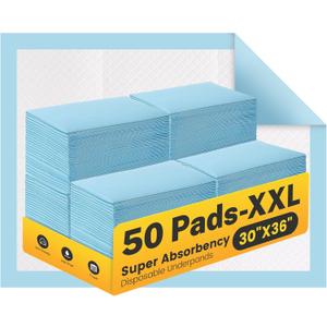 Bed Pads Disposable Adult 50 Count XXL, Super Absorbency Heavy Duty Chucks Pads Extra Large Incontinence Pads, Quick Drying Underpads Chux Pads for Puppy Pets Baby Adults Elderly, 30 x 36, Blue