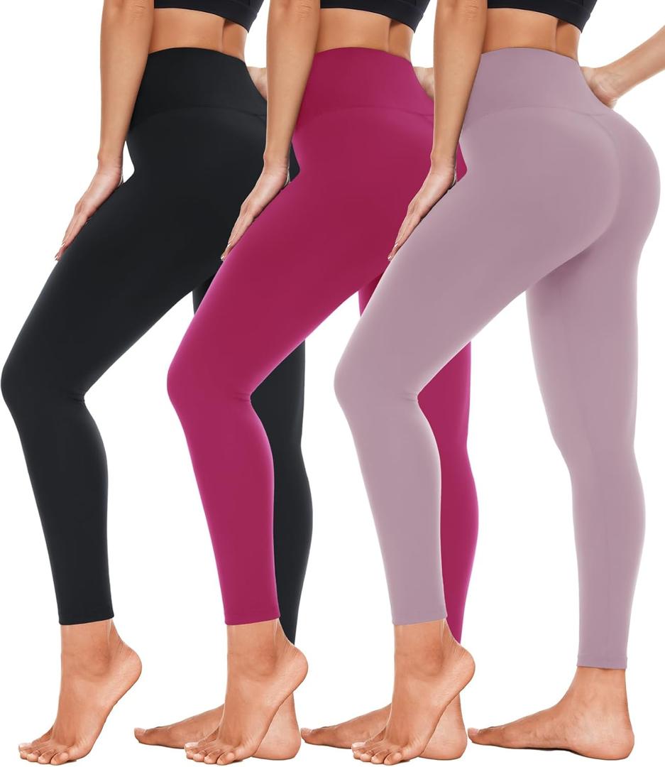 3 Pack High Waisted Leggings for Women- Full Length Capri Black Buttery Soft Tummy Control Yoga Pants for Workout Athletic