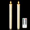 Homemory 2 PCS Flameless Taper Candles with Remote and Timer, 9.6 inch Ivory LED Candle Sticks Battery Operated, Dripless Real Wax Window Candles with 3D Flickering Flame for Fireplace Christmas