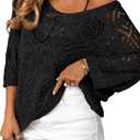 TIPS Womens Vintage Crochet Knit Sweaters Off Shoulder Loose Fit Hollow Out Batwing Sleeve Pullover Tops Trendy Fall 2025, Size: XL