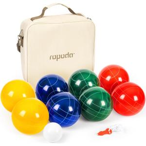 ropoda 107mm Bocce Ball Set Regulation Size and Weight with 8 Resin Bocce Balls, Resin Bocci Balls for Professional Tournament Competition, 60mm Pallino, Nine-Grid Shockproof Carrying Bag(2-8 Players)