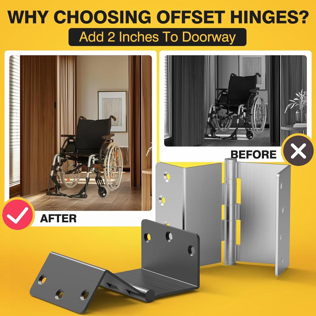 KOLET Offset Door Hinges, 4 Inches Expandable Door Hinges, Matte Black, 2 Packs