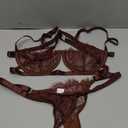 Dlsave Sexy Lingerie for Women Eyelash Lace Mesh Matching Bra and Panty Sets Push Up Lace Bralette 2 Piece Lingerie Set (Large, Brown)