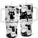 Cat Lover Gifts, Black Cats Tumbler 24 Oz with Handle Everything Is Fine I'm Fine, Cute Cats Themed Stuff Coffee Mugs, Funny Birthday Gifts for Cat Lovers Women Girls Mom