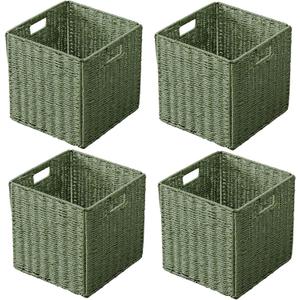 11x11x11 Cube Storage Bins Set of 4, Storage Baskets for Shelves, Green