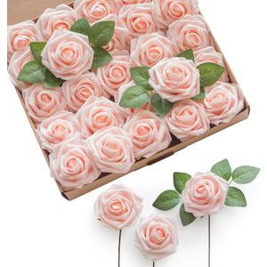 Ling's moment Artificial Flowers 50Pcs Pink Roses Decor w/Stems,3" Real Touch DIY Foam Floral for Wedding Bouquet/Centerpieces, Outdoors Party Backdrop, Room/Table, and Garden/Pot Decorations