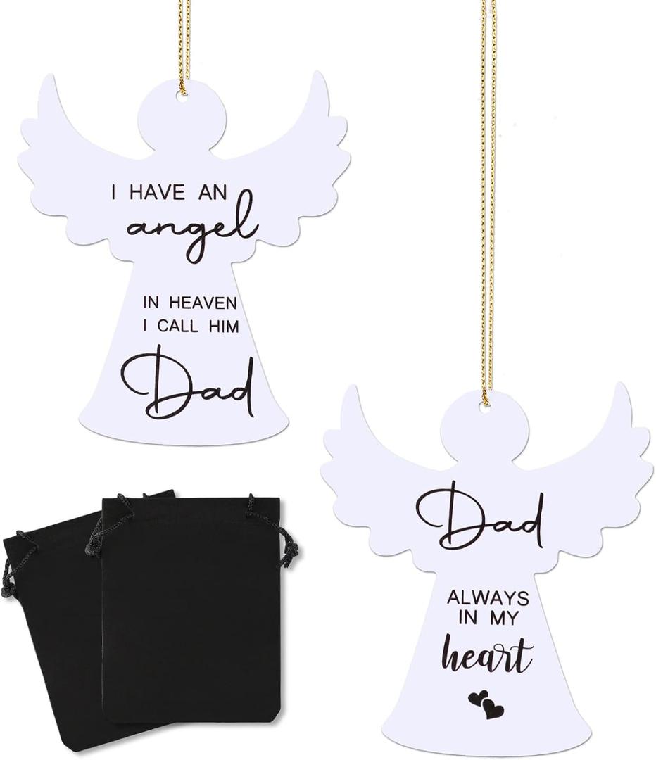 Unittype 2 Pcs Dad in Heaven Ornaments for Christmas Tree Angel Shape Memorial Xmas Tree Hanging Bereavement Christmas Decorations Loss of Daddy Sympathy Gift