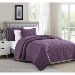 BOURINA Quilt Set Coverlet Set Quilting Bedspread 3-Piece Quilt Set Microfiber Lightweight, King 108 x 92 inches Purple