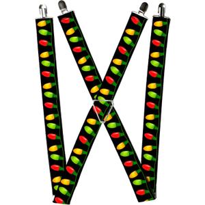Buckle-Down Suspenders, Christmas Lights Black Multi Color