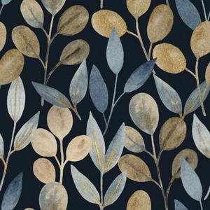 Black and Blue Gold Leaf Peel & Stick Wallpaper Floral Wallpaper for Bedroom Removable Vinyl Self Adhesive Mural Home Decor 17.7in x 19.68ft