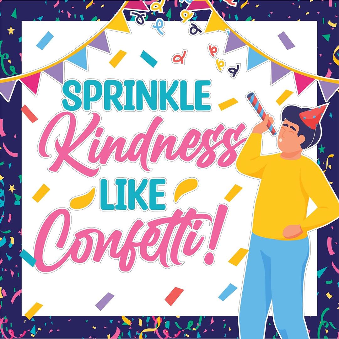 Decorably 101 Pcs Cutouts Sprinkle Kindness Bulletin Board Decorations Set with Borders, Gloss-Laminated Cardstock for Classroom, School Hallways, Study Room