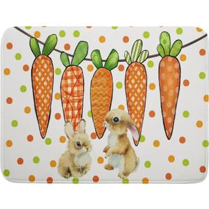 Easter Dish Drying Pad 18 x 24 Inch with Absorbent Reversible Microfiber Bunny Rabbit Carrot Polka Dots Drying Mats Dish Drainer Mat Fast Dry For Spring Kitchen Counter Dining Room Decoration