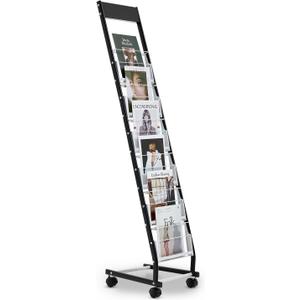 VEVOR Brochure Display Rack, Narrow 6-Tier Magazine Literature Display Stand with Wheels, Metal Floor Standing Magazine Rack, Movable Newspaper Catalog Holders for Shop Exhibitions Office (6 Pockets)