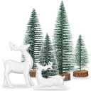 Wesiti 2 Pcs Ceramic Christmas Reindeer Figurines 4 Pcs Mini Christmas Pine Tree Reindeer Decor Deer Statue Sculpture Tabletop Ornaments for Home Mantel Shelves Decor