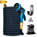Kotto 100 ft Flexible Garden Hose, Water Hose for Outside with 10 Spray Nozzles, Brass Connector, Leak-Proof, Blue