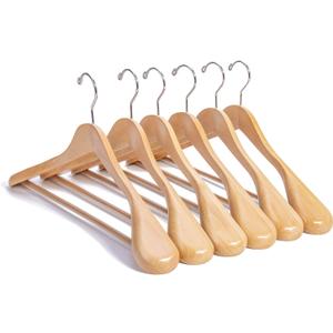 Nature Smile Luxury Natural Wooden Suit Hangers - 6 Pack - Wood Coat Hangers,Jacket Outerwear Shirt Hangers,Glossy Finish with Extra-Wide Shoulder, 360 Degree Swivel Hooks & Anti-Slip Bar with Screw