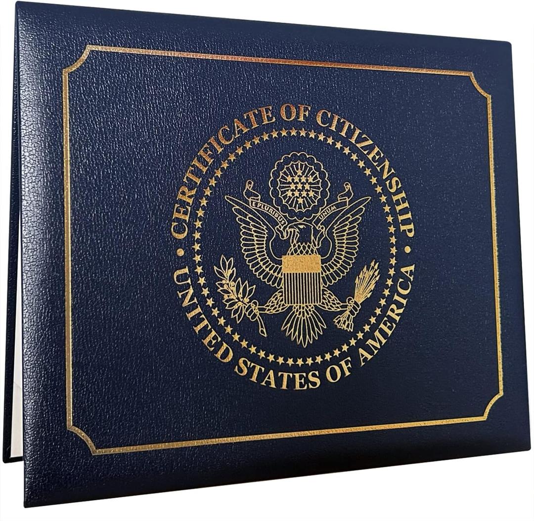 US Citizenship Certificate Holder | US Citizenship Gifts | Naturalization Certificate Padded Holder with Cover. Golden Great Seal of The United States