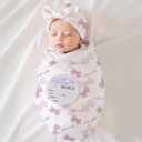 Ylsteed Newborn Receiving Blanket Headband Set Baby Swaddle Floral Wrap Baby Swaddle Blankets for Newborns with Hat Swaddling Wrap 32 x 32 inches Soft and Skin-Friendly (White-purple)