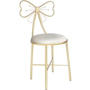 Vanity Stool Chair for Makeup,Modern Velvet Butterfly Accent Chair,White Cute Girls Bow Knot Backrest Chair with Golden Leg for Living Room,Bedroom,Vanity,Office,Reading Nook (Large)