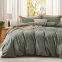 Bedsure Comforter Set Queen Size Grayish Olive Green - Cotton Fabric with Microfiber Inner Fill, Queen Comforter Set for All Seasons, 3 Pieces, 1 Comforter (90"x90") and 2 Pillow Cases (20"x26")