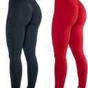 AUROLA Workout Leggings for Women Seamless Scrunch Tights Tummy Control Gym Fitness Girl Sport Active Yoga Pants (Medium, Set (Black+fiery Red))