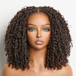 Frodio Veralux Fiber 12'' Synthetic 11X4 HD Lace Frontal Wig 200% Density Micro Twist Curly with Fluffy Hairs Wigs 11X4 Closure Glueless Wigs Highlight Black Mixed Brown Ready to Go Wig for Women