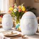 2 Pcs Easter Egg Candy Jar with Lid 7.87" 5.91" Ceramic Egg Shaped Easter Cookie Jar Bunny Decorative Food Storage Canister Cute Spring Decor Birthday Party Favors Gift for Home Table Decor