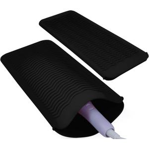 2PCS Silicone Heat Resistant Mat Pouch for Hair Straightener, Curling Iron, Flat Iron and Hot Hair Tools Black