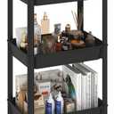 3-Tier Utility Rolling Cart with Cover Top Board, Mobile Utility Cart with Lockable Casters Multi-Functional Storage Trolley for Office, Bathroom, Kitchen, Garden, Laundry Room (Black)