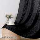 Lecloud Leia 2 PCS Black Sheer Kitchen Curtains 36 Inch Length, Airy & Breathable Clip Textured Leaf Cafe Living Room Voile Curtain Tiers, Dual Rod Pockets Jacquard Bathroom Bedroom Drapes, 38W x 36L