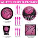 APOWBLS Girl's Basketball Party Decorations Supplies for Birthday Baby Shower, Sports Theme Pink Basketball Birthday Decorations Tableware, Paper Plate, Cup, Napkin, Disposable Cutlery, Serves 24