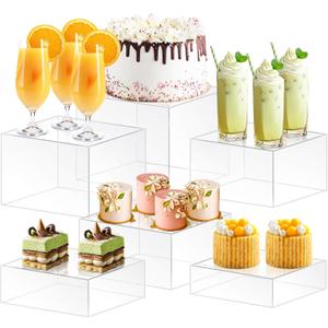 koretech 6Pcs Buffet Risers, Food Risers for Buffet Table, Acrylic Cube Display Risers with Hollow Bottom, Food Display Stand for Party Jewelry Dessert Figures (Size 5.5",6",6.5",7",7.5",8")