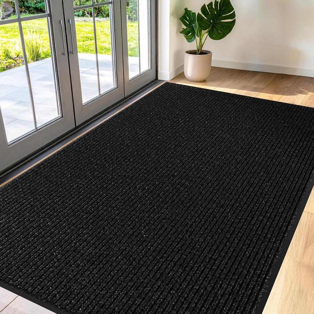 Large Door Mat 3' x 5' Black, Heavy Duty Commercial Floor Mat, Industrial Floor Mat for High Traffic Areas, Or Business Entryway Nonslip Rubber Backing.