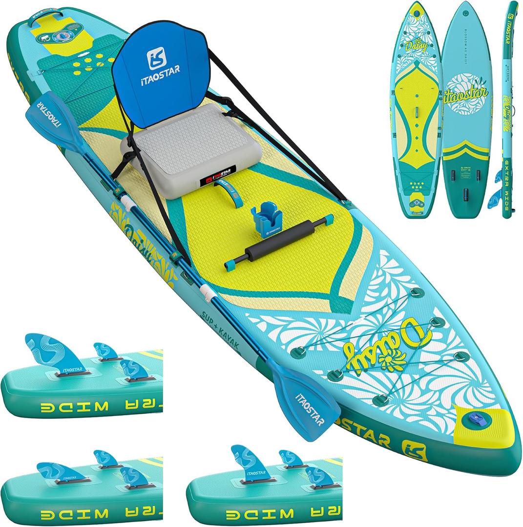 Daisy 11'6  35 Extra Wide Paddle Board with Seat, One-Stop Premium SUP Board Accessories, Tailored 5 Fins, Stable Stand Up Paddle Boards for Youth of All Skill Levels (Blue & Green)