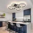 Shine LUEST 6 Rings Black Modern LED Ceiling Light Fixture, Flush Mount Ceiling Light with Remote Dimmable Brightness, Adjustable 3000-6000K Color Temperature, Timer for Living Room, Bedroom, Medium
