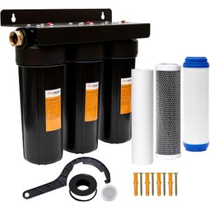 RV Water Filter System,Leak-Free Brass Fittings, Three Filters Included Reduces Sediment,rv Water Filter,Chlorine,Bad Taste and Odors,Suitable for RVs,Boats,Farming & Gardening