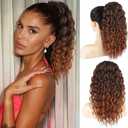 Curly Ponytail Extension Drawstring Ponytail for Women Natural Black Mixed Medium Auburn Curly Clip in Hair Extensions 16 Inch Ponytail Extension Synthetic Hairpiece for Daily Party (1B/30)