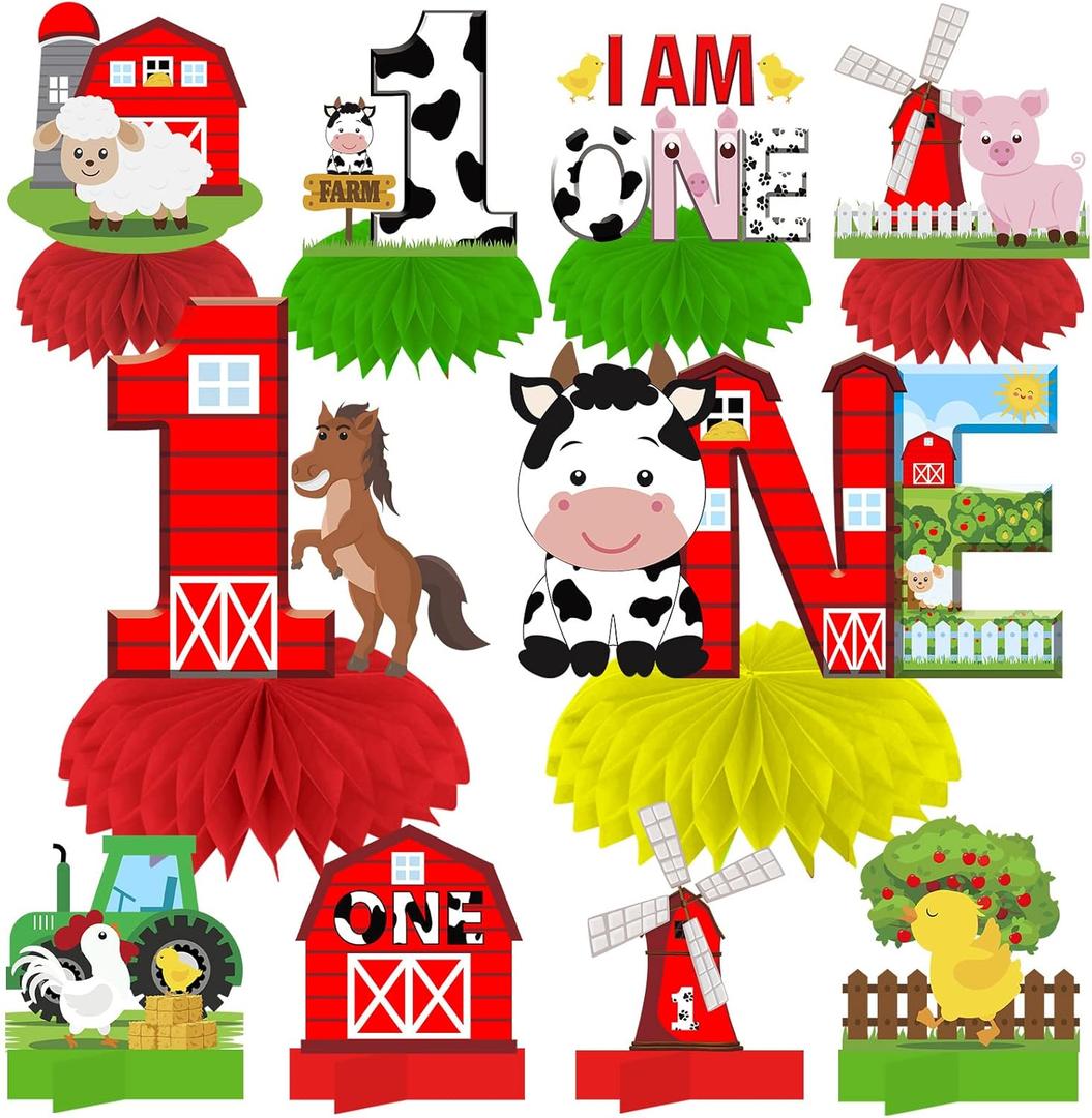 Farm Animals 1st Birthday Decorations Table Centerpieces, Farm Themed 1st Birthday Party Supplies for Boys Girls Barn Theme First Birthday Table Topper Decor