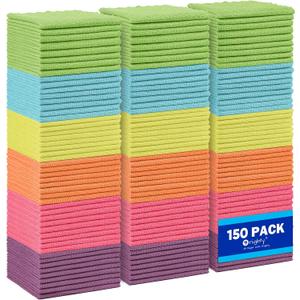 Orighty Microfiber Cleaning Cloths, Pack of 150, Highly Absorbent Cleaning Supplies, Lint Free Cloths for Multiple-use, Powerful Dust Removal Clean Rags for House, Kitchen, Car Care(12x12 inch)